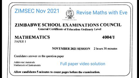 Zimsec Nov Maths Paper Solutions For The Full Paper Youtube