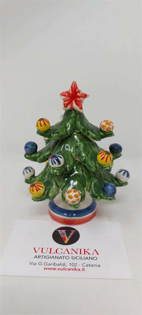 Albero Di Natale Ceramica Caltagirone Verde Modellato E Dipinto A Mano