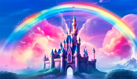 Castillo De Princesa En El Arco Iris Del Cielo Foto Premium