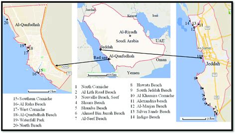 A Map Of The Cities Of Jeddah And Al Qunfudhah Showing The Locations Of