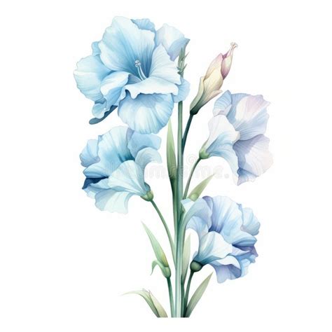 Watercolor Gladiola Flower Vector Illustration In Delicate Blue Hues