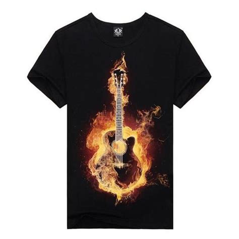 Round Neck Guitar Printed Man T Shirt