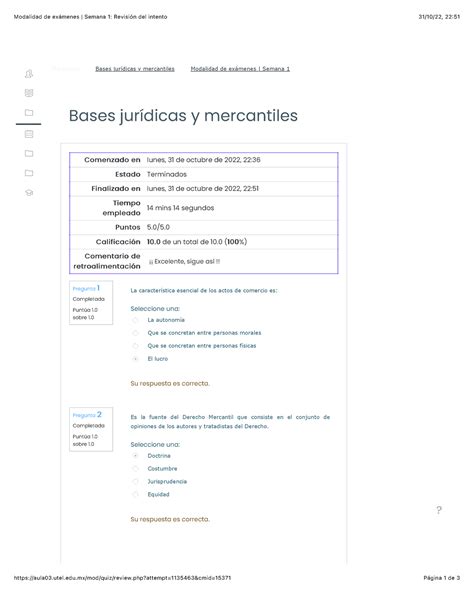 Modalidad De Exámenes Semana 1 Revisión Del Intento Modalidad De