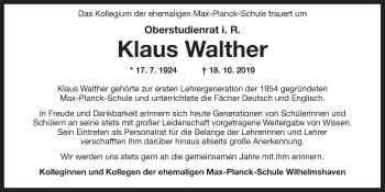 Traueranzeigen Von Klaus Walther Nordwest Trauer De