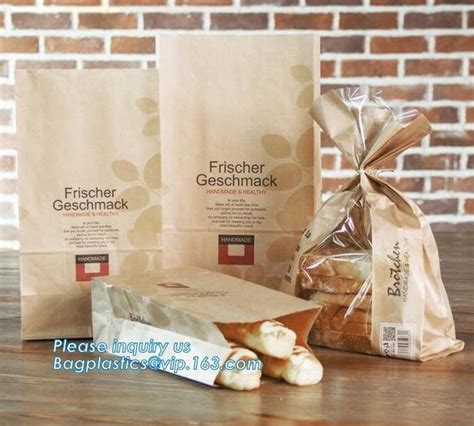 Custom Printed Kraft Paper Bags Food Grade With Window Bread Packaging