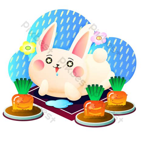 Cartoon Bunny Eating Radish Free Illustration PNG Images PSD Free