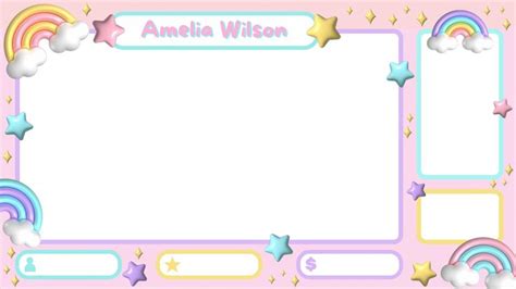 Cute Rainbow And Star Pastel Pink Twitch Webcam Overlay