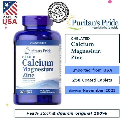 Jual Puritans Pride Chelated Calcium Magnesium Zinc 250 Caplets Shopee Indonesia