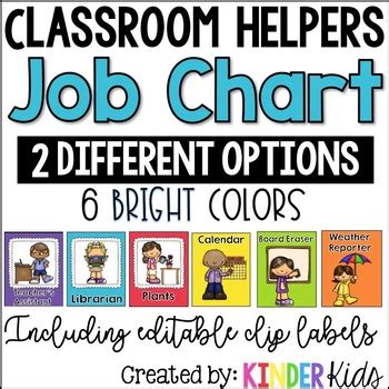 Classroom Helpers Job Chart **EDITABLE-clip labels** by KinderKids