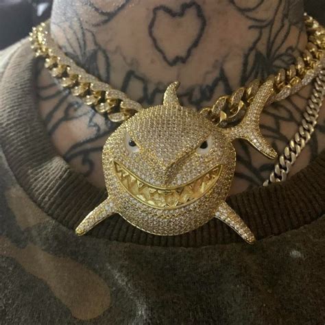 Iced Out Shark Pendant Necklace Crystal 6ix9ine Jewelry Hip Etsy