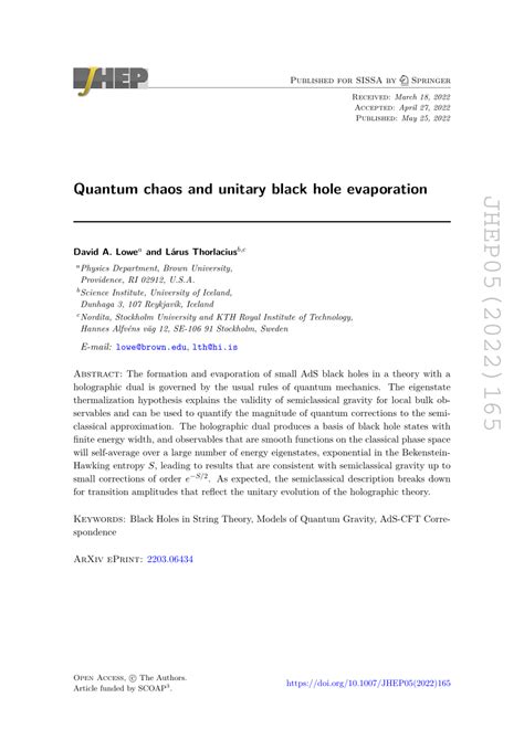 (PDF) Quantum chaos and unitary black hole evaporation