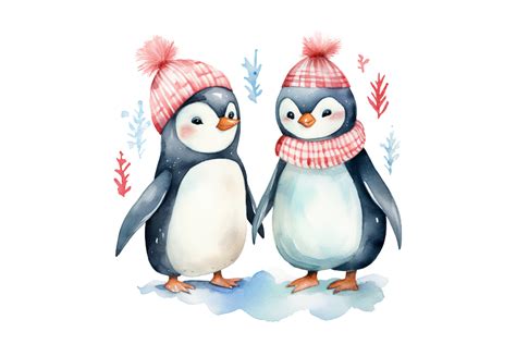 Cute Penguins Watercolor Clipart Graphic By Nayem Khan Creative Fabrica