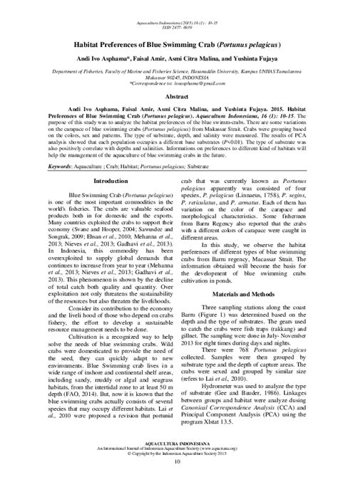 (PDF) Habitat Preferences of Blue Swimming Crab (Portunus pelagicus ...