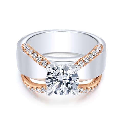 K White Rose Gold Round Diamond Wide Band Engagement Ring