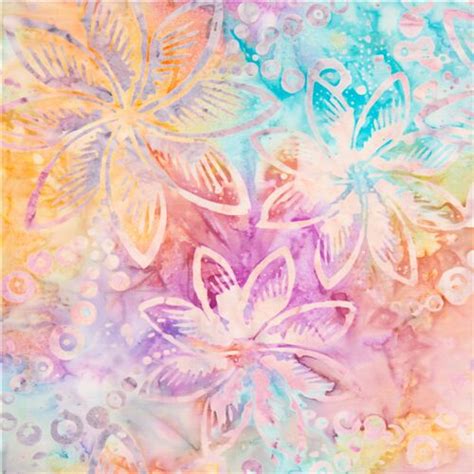 Pastel Rainbow Batik Timeless Treasures Fabric Purple Floral And