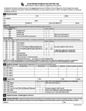 Fillable Online Hr Ou Annual Benefits Enrollment Form 2012 Plan Year 3