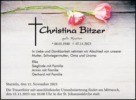 Traueranzeigen Von Christina Bitzer S Dwest Presse Trauer