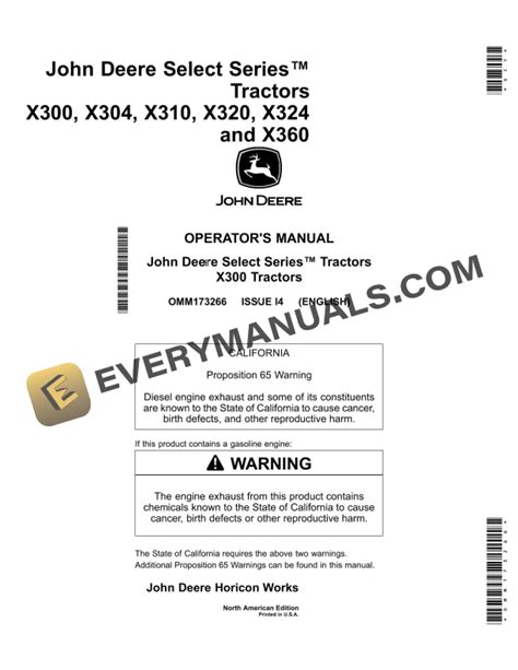 John Deere X300 X304 X310 X320 X324 And X360 Tractor Operator Manual Omm173266