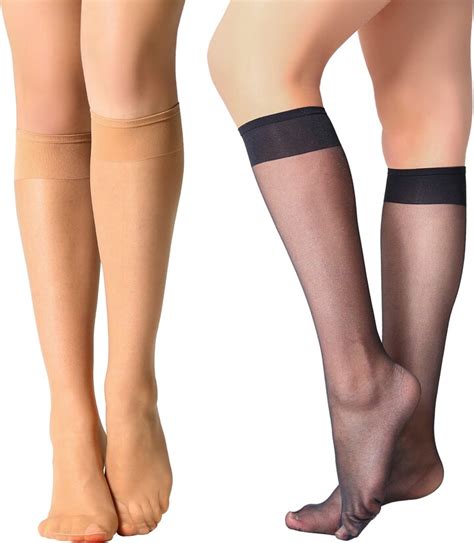 Yilanmy 12 Pairs Knee High Stockings Black Nude Sheer Pop Socks Soft 15 Den Nylon Socks For