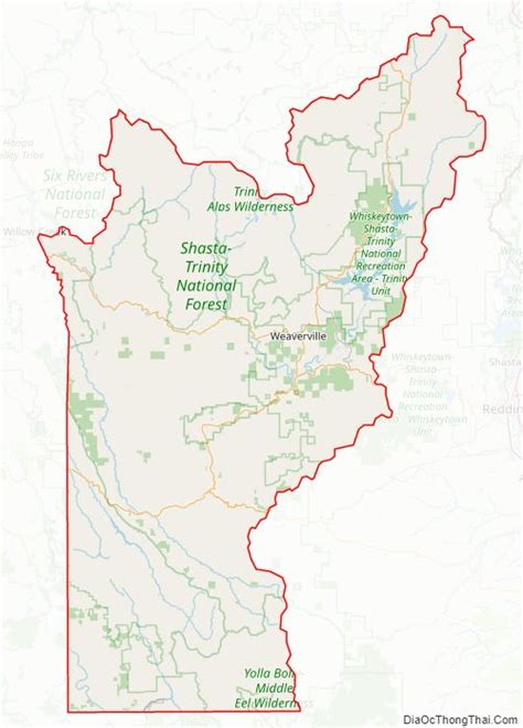 Map of Trinity County, California - Thong Thai Real