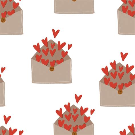 Premium Vector Seamless Pattern Valentines Envelope With Red Hearts