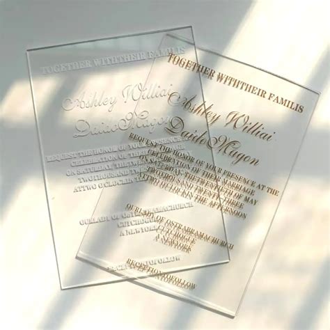 Custom Shape Clear Acrylic Wedding Invitation Card Luxury Transparent