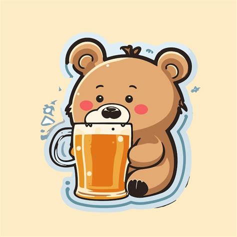 Vector Lindo Oso Bebiendo Cerveza Vector Premium