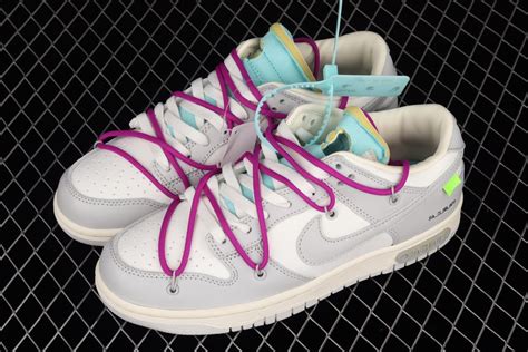 Off-White x Nike Dunk Low “21 Of 50” Grey With Hyper Violet Hiking Laces - FavSole.com