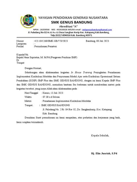 Undangan Pemateri Smp Pdf