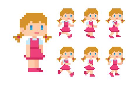 Pixel Art 8 Bit Cute Girl Blonde Pink Dress Character Run Animation