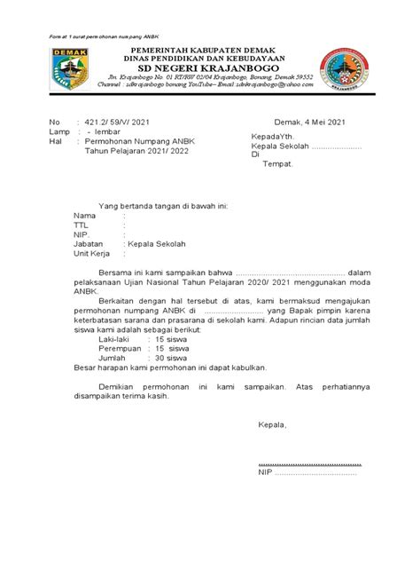 Format Permohonan Numpang Anbk Pdf