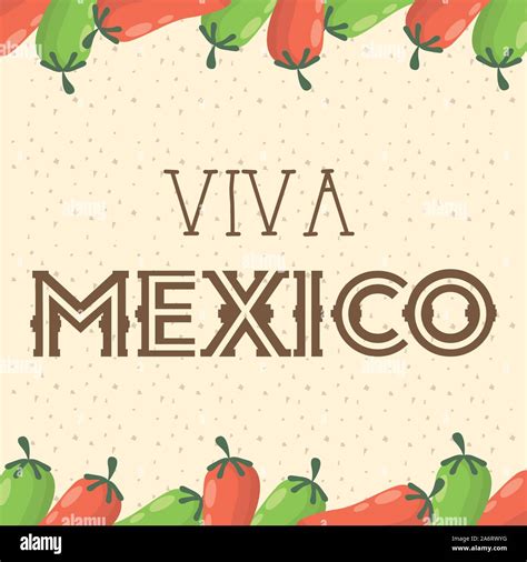 Viva Mexico Celebration With Chili Peppers Frame Stock Vector Image