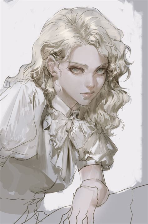 The Big ImageBoard TBIB Girl Blonde Hair Curly Hair Dress Eyelashes Green Eyes Highres Lips