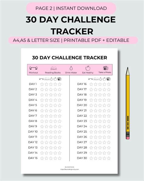 30 Day Hard Challenge Tracker 30 Day Tracker 30 Hard Challenge