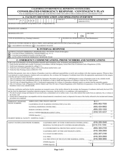 California Consolidated Emergency Response Contingency Plan