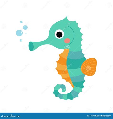 Cute Seahorse Animal Cartoon Character Vector Illustration Stock Vector