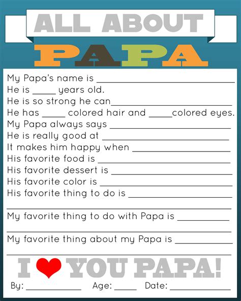 All About Papa Free Printable Printable Templates Free