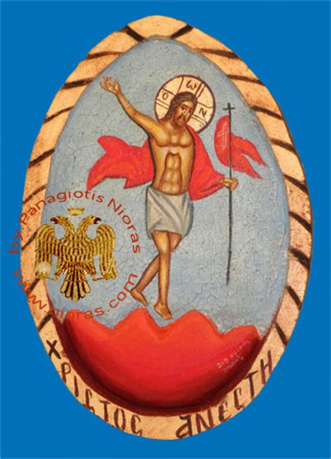 Hagiography Resurrection Christos Anesti Hand Painted Icon Blue