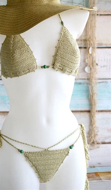 Set de bikini Gold Glitter Bikini Brasileño Bikini Etsy Crochet