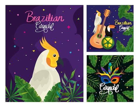 Tarjetas De Carnaval De Brasil Vector Premium