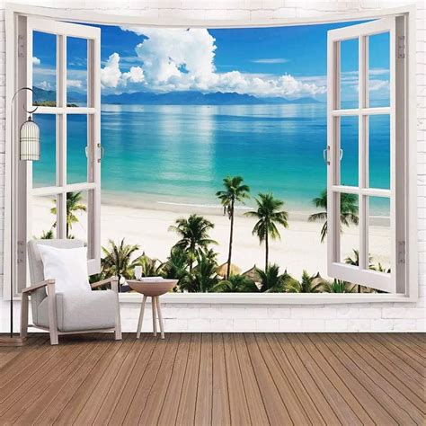 Jasion Tapisserie Motif Fen Tre Plage Vacances D T Cocotier Palmier