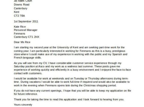 Cover Letter Examples For University Jobs 11 Part Time Job Cover Letter Templates Free Sample