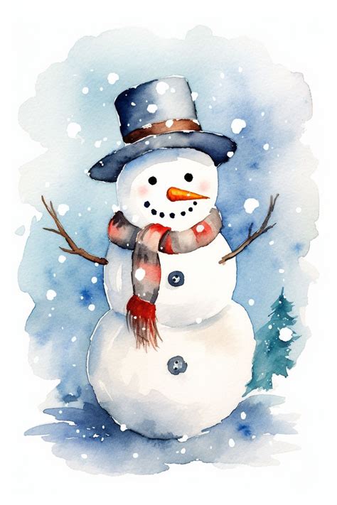 A Snowman Watercolor Style In Watercolor Christmas Art