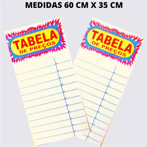 2 Tabela Reutilizável em PVC Para Preço 60 cm x 35 cm Para Bares ou