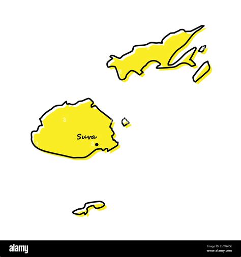 Simple outline map of Fiji with capital location. Stylized minimal line ...