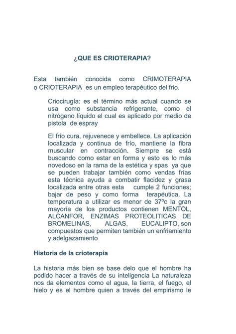 Que Es Crioterapia Exposicion Pdf