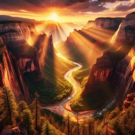 Vista Hiper Realista Da Vibrante Paisagem Dourada Do Grand Canyon