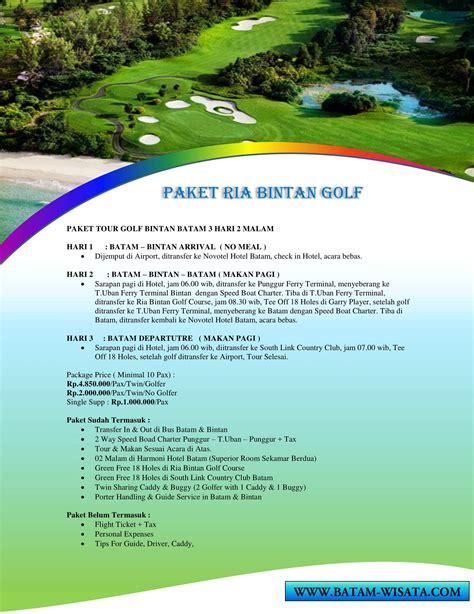 Paket Golf Batam Bintan Hari Malam Pt Batam Wisata Kepri