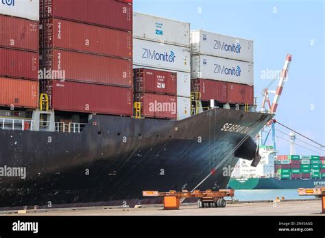 Shipping Port Of Haifa Israel October 25 2021 ZIM Shipping Company