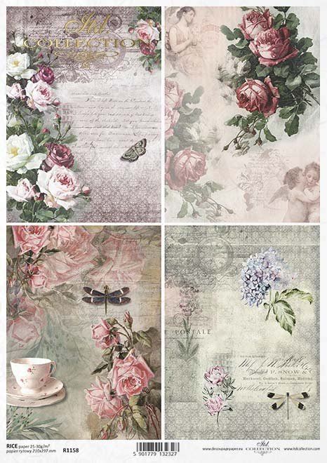 Papier Ry Owy Decoupage R Vintage Kwiaty R E Motyle Wa Ki